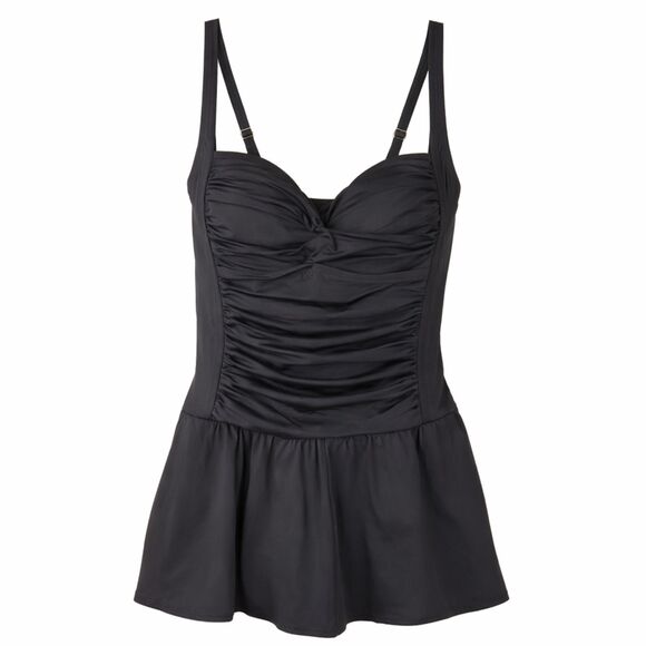Rose Reid Other - Rose Marie Reid Black Ruched Swim‎ Dress One Piece Swimsuit Pinup Skort Size M